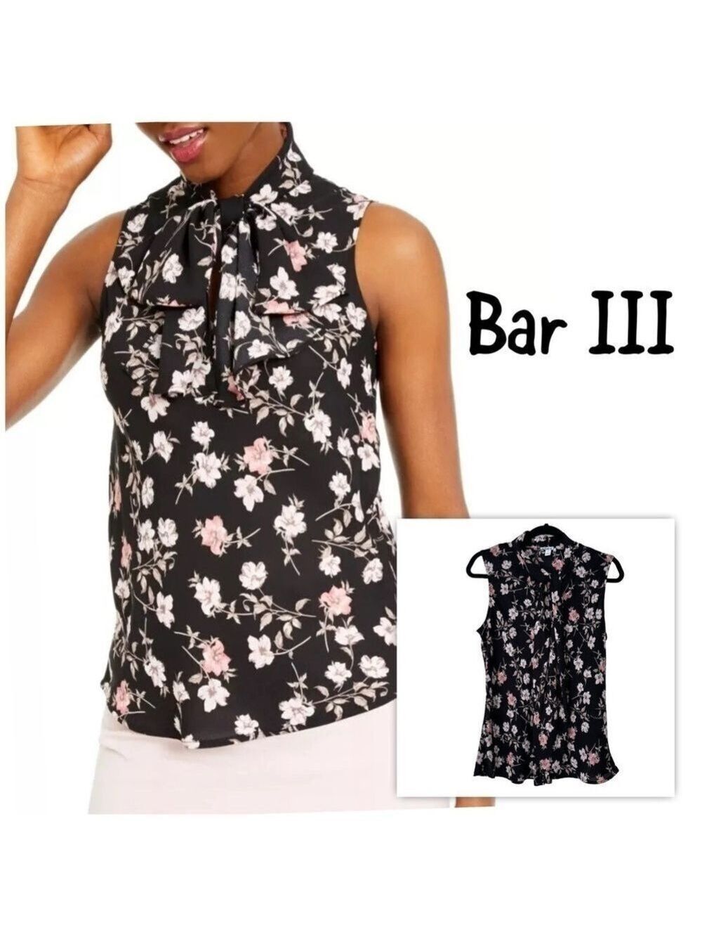 Bar III Women's Floral Black Sleeveless Top